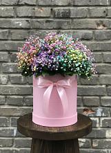 Цветочная композиция из Гипсофила и Розы в шляпной коробке в Фельдмаршальском