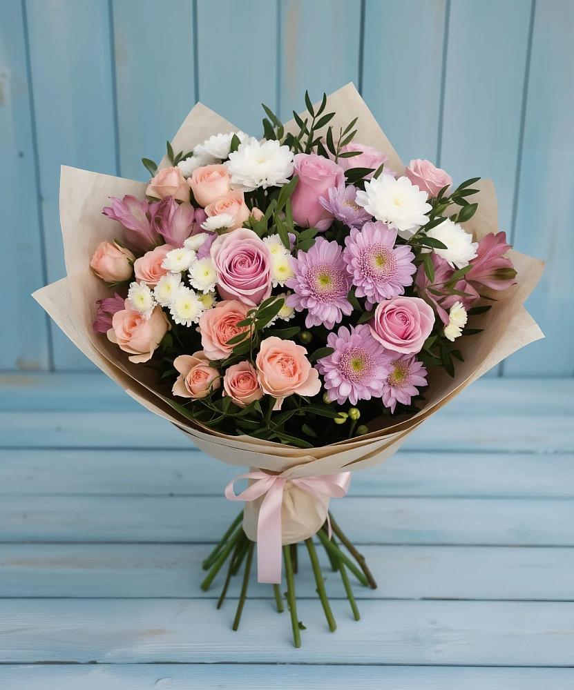 Букет цветов из: Хризантемы, Розы и Альстромерии в Фельдмаршальском