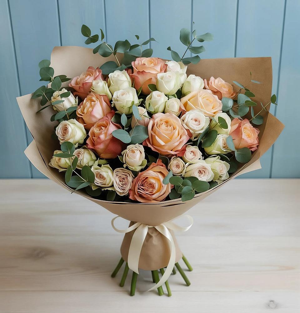 Букет цветов из: Альстромерии и Розы в Фельдмаршальском