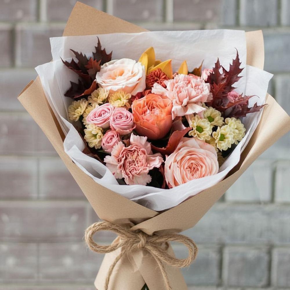 Букет цветов из: Гвоздики, Хризантемы и Розы в Фельдмаршальском