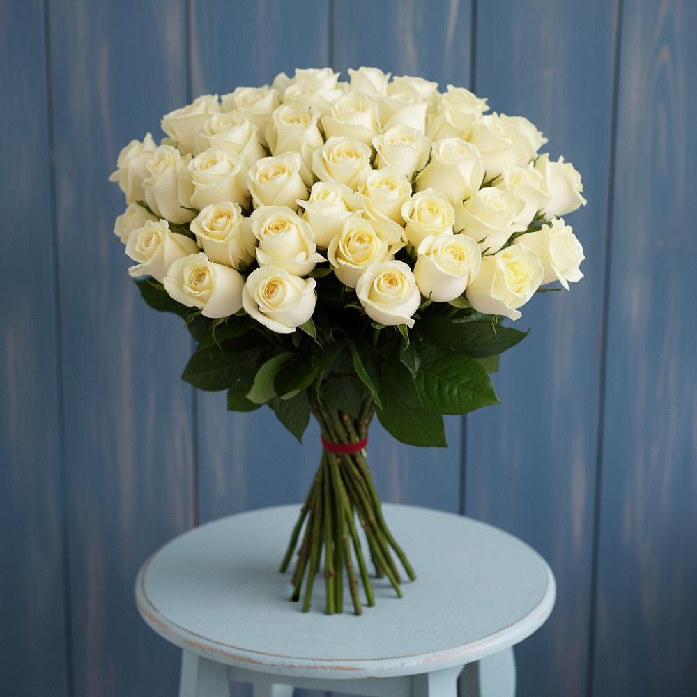 Букет 51 Белая роза Эдлесс Лав в Фельдмаршальском