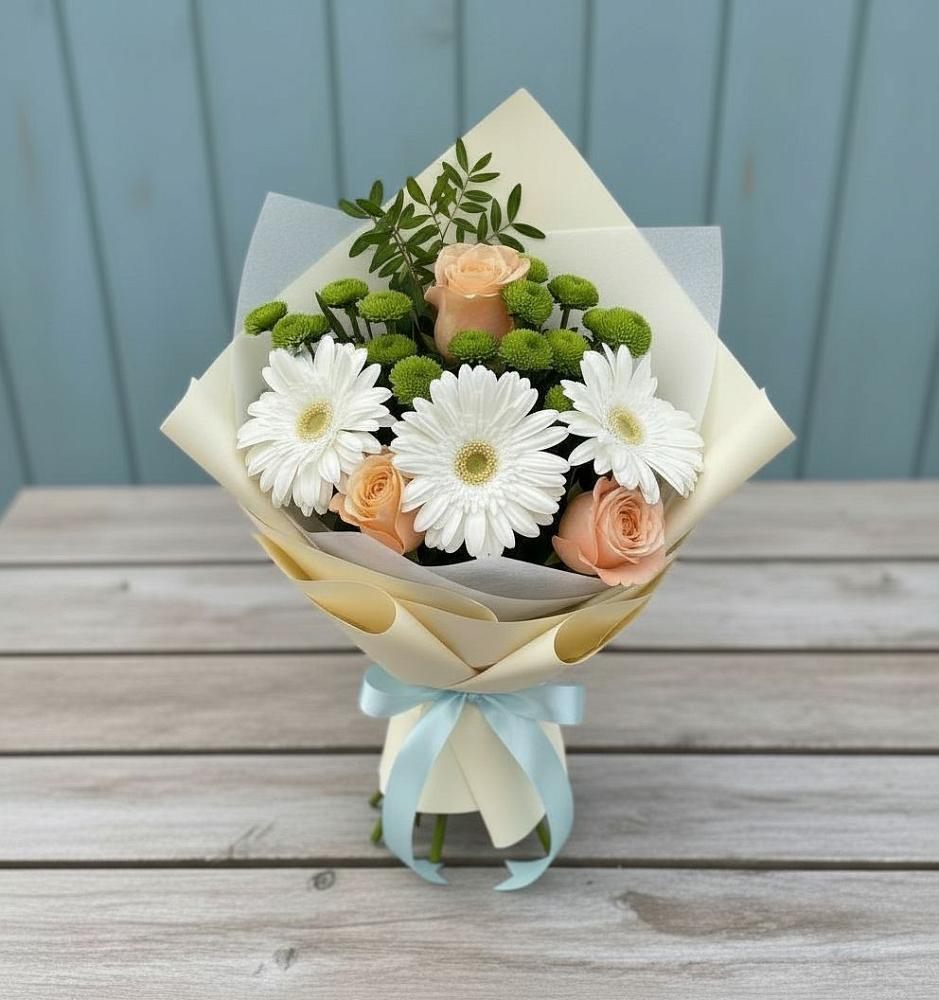 Букет цветов из: Герберы, Розы и Хризантемы в Фельдмаршальском