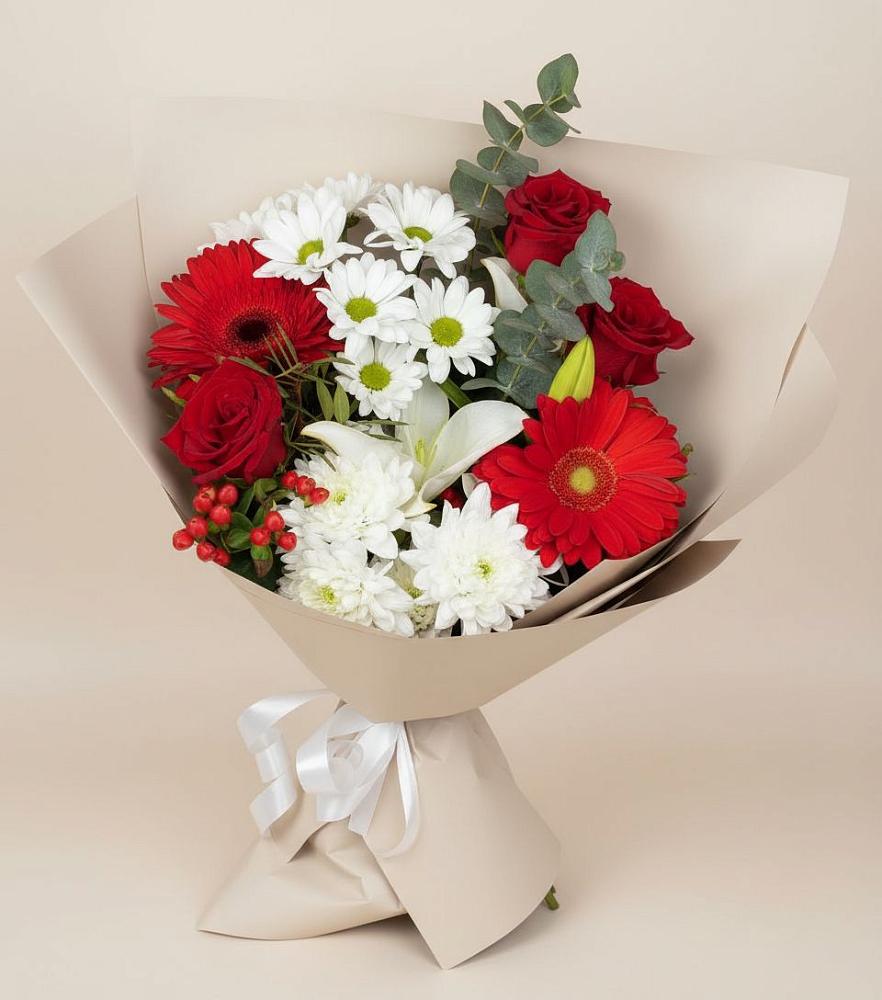 Букет цветов из: Розы, Хризантемы, Герберы и Лилии в Фельдмаршальском