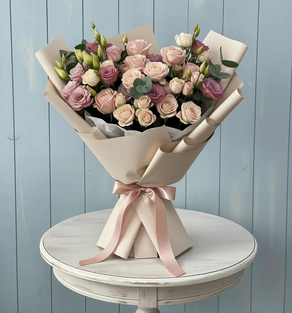 Букет цветов из: Розы и Лизиантусы в Фельдмаршальском