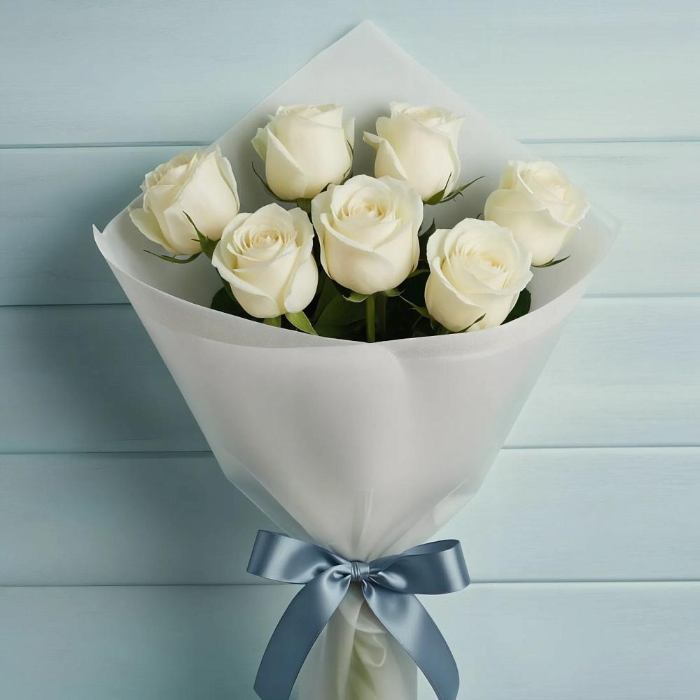 Букет 7 Белых роз Эдлесс Лав в Фельдмаршальском